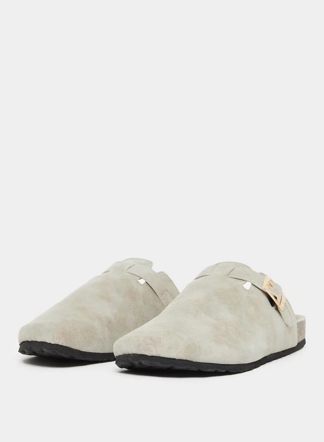 Styli Men Beige Suede Comfort Mules